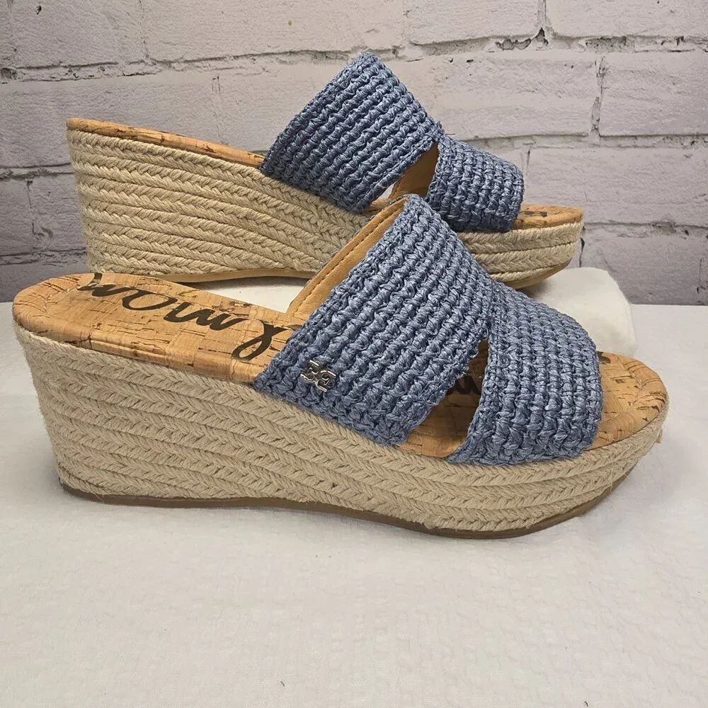 SAM EDELMAN BLUE ROXANN SANDAL WEDGES ESPADRILLES BEACH RESORTWARE SIZE 7.5